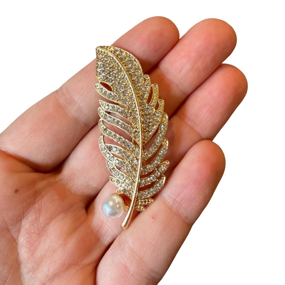 Vintage Jewelry Rhinestone Feather Brooch Quill Pin